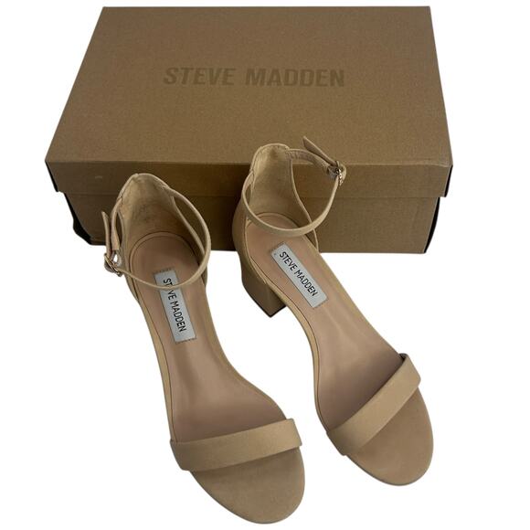 Steve Madden Irene Block Heel Sandals Size 6 Nude Tan Suede Ankle Strap Heels - Picture 4 of 11